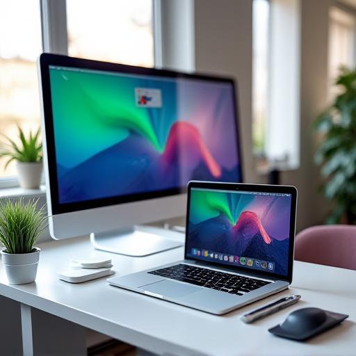 Colorful desk setup with multiple Apple devices deployed by DecoStream Innovations